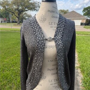 Y2K glam metallic cardigan with rhinestone closure